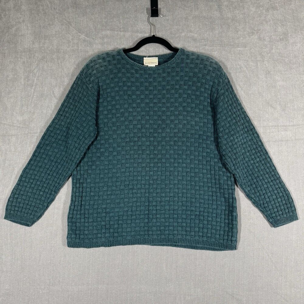VTG 90s Jacklyn Smith Small Teal Basket Weave Chunky Knit Sweater Textured USA
